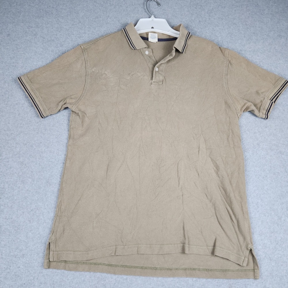 Old Navy Performance Polo Shirt Mens Medium Tan Cotton Side Slit Golf Tennis